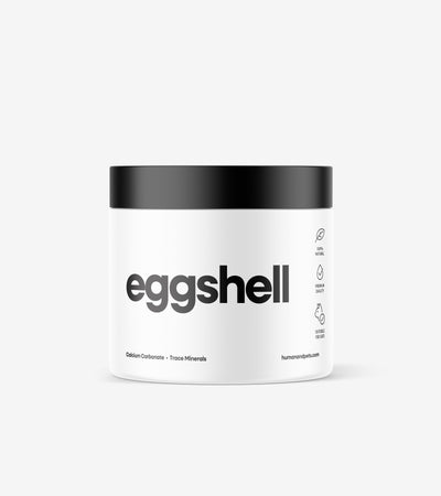 Close-up of fine eggshell powder supplement for pet health and nutrition