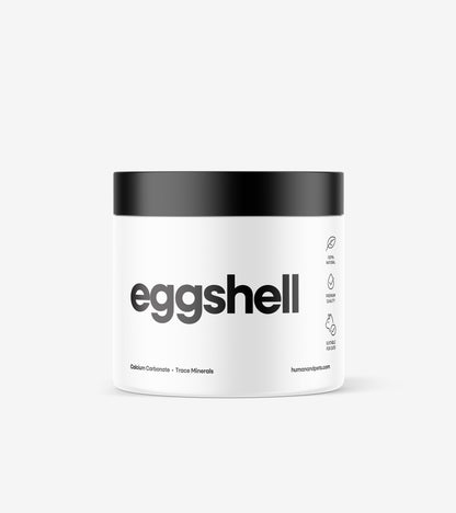 Close-up of fine eggshell powder supplement for pet health and nutrition