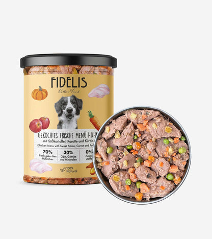 Dog Menu with Chicken, Sweet Potato, Carrot & Pumpkin (Glass Jar)