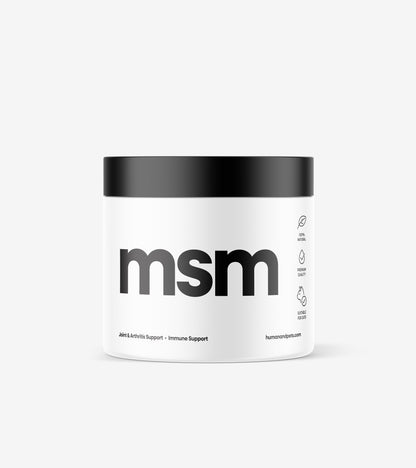 MSM powder container supporting joint health and mobility for pets